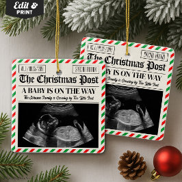 Custom Christmas Pregnancy Announcement Newspaper Keramisch Ornament