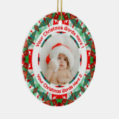 Custom Christmas Red Green Family Photo Gift Keramisch Ornament (Rechts)
