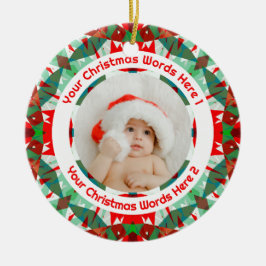 Custom Christmas Red Green Family Photo Gift Keramisch Ornament