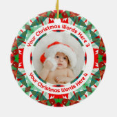 Custom Christmas Red Green Family Photo Gift Keramisch Ornament (Achterkant)