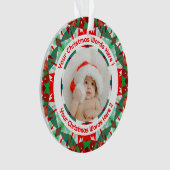 Custom Christmas Red Green Family Photo Gift Ornament (voorkant)