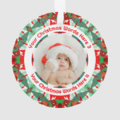 Custom Christmas Red Green Family Photo Gift Ornament (achterkant)