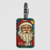 Custom Christmas Santa Art Deco Stained Glass Bagagelabel (Voorkant (verticaal))