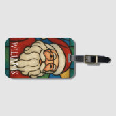 Custom Christmas Santa Art Deco Stained Glass Bagagelabel (Voorkant (horizontaal))