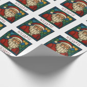 Custom Christmas Santa Art Deco Stained Glass Cadeaupapier (Hoek)