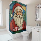 Custom Christmas Santa Art Deco Stained Glass Douchegordijn (In situ)