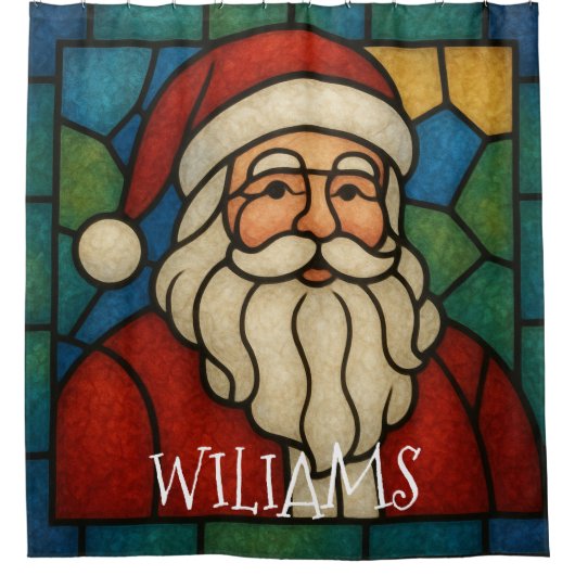 Custom Christmas Santa Art Deco Stained Glass Douchegordijn (Voorkant)
