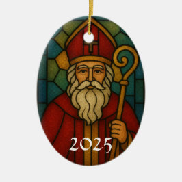 Custom Christmas Santa Art Deco Stained Glass Keramisch Ornament