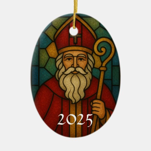 Custom Christmas Santa Art Deco Stained Glass Keramisch Ornament (Voorkant)