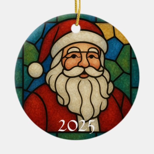 Custom Christmas Santa Art Deco Stained Glass Keramisch Ornament (Voorkant)