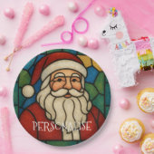 Custom Christmas Santa Art Deco Stained Glass Papieren Bordje (Feest)