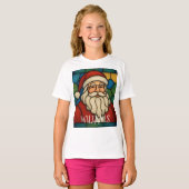 Custom Christmas Santa Art Deco Stained Glass T-shirt (Voorkant volledig)