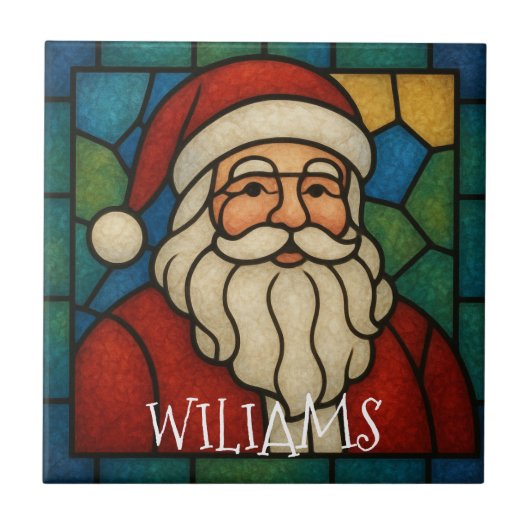 Custom Christmas Santa Art Deco Stained Glass Tegeltje (Voorkant)