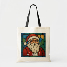 Custom Christmas Santa Art Deco Stained Glass Tote Bag
