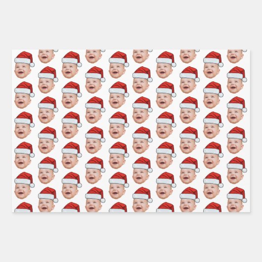 Custom Christmas Santa Hat Face Photo Wihte Inpakpapier Vel (Voorkant 3)