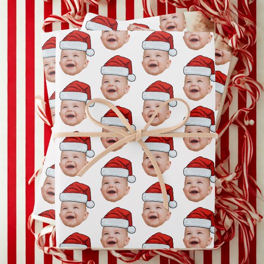 Custom Christmas Santa Hat Face Photo Wihte Inpakpapier Vel
