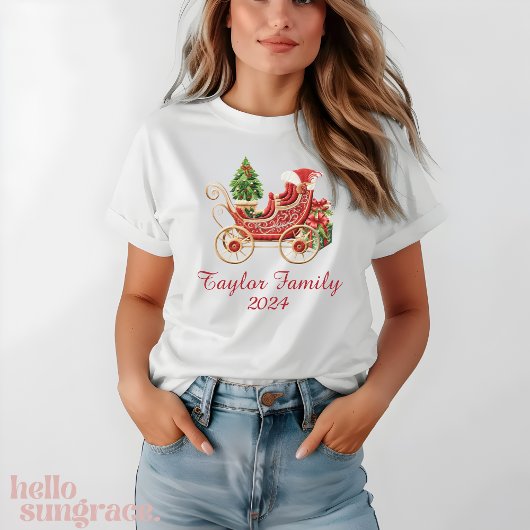 Custom Christmas Sleigh Embroidery Effect T-shirt