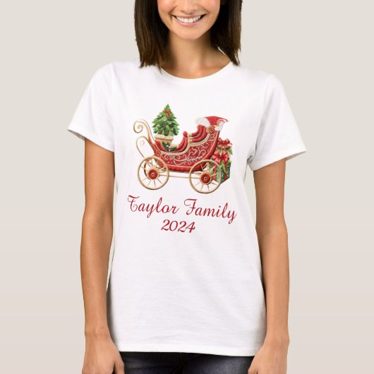 Custom Christmas Sleigh Embroidery Effect T-shirt (Voorkant)