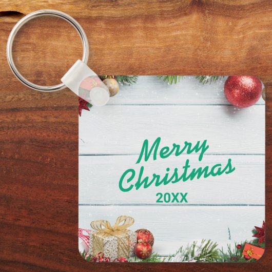 Custom Christmas Square Metal Keychain (Voorkant)