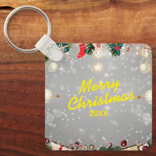 Custom Christmas Square Metal Keychain (Voorkant)