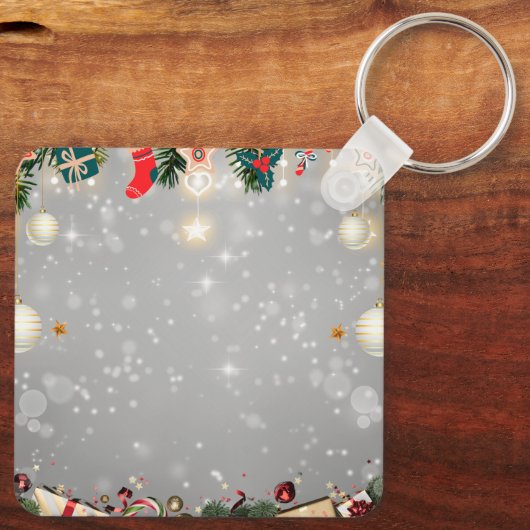 Custom Christmas Square Metal Keychain (Achterkant)