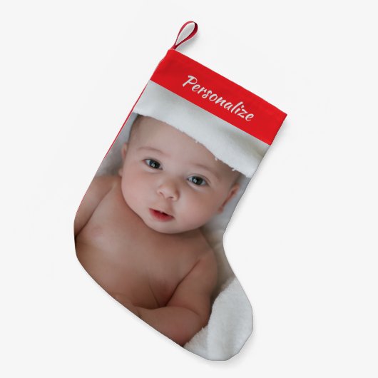 Custom Christmas Stocking Replaceable Photo Kleine Kerstsok (Voorkant (Hangend))
