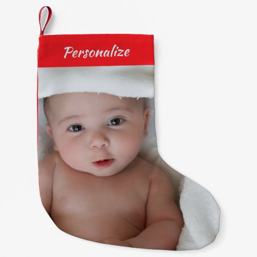 Custom Christmas Stocking Replaceable Photo Kleine Kerstsok (Voorkant)