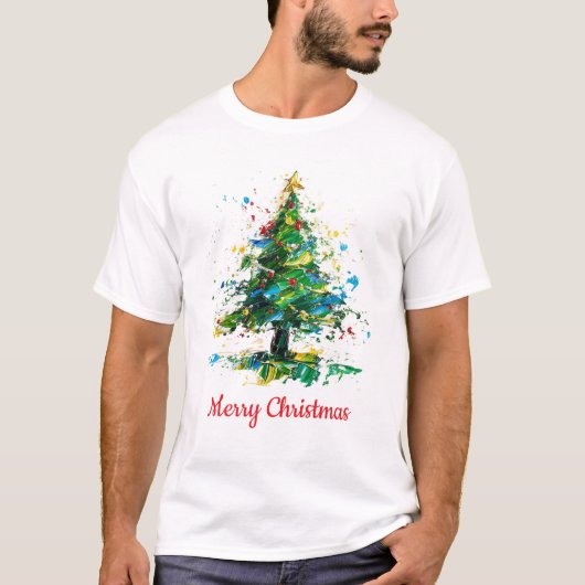 Custom Christmas Tree Oil Painting Style T-shirt (Voorkant)