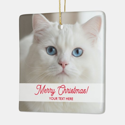 Custom Christmas tree ornament with white cat pic (Links)