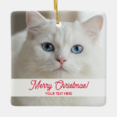 Custom Christmas tree ornament with white cat pic (Voorkant)