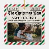 Custom Christmas Wedding Announcement Newspaper Keramisch Ornament (Achterkant)