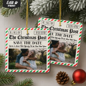 Custom Christmas Wedding Announcement Newspaper Keramisch Ornament