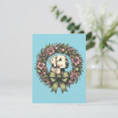 Custom Christmas Yellow Labrador Wreath Kaart (Staand voorkant)