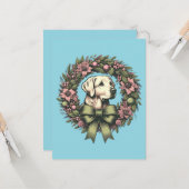 Custom Christmas Yellow Labrador Wreath Kaart (Voorkant / Achterkant in situ)