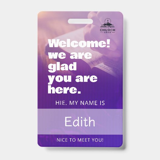 Custom Church Greeter Welcome Team Name Tag Badge (Voorkant)