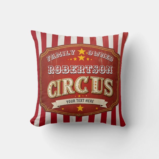 Custom Circus Stripe Pillow –  familienaam Kussen (Voorkant)