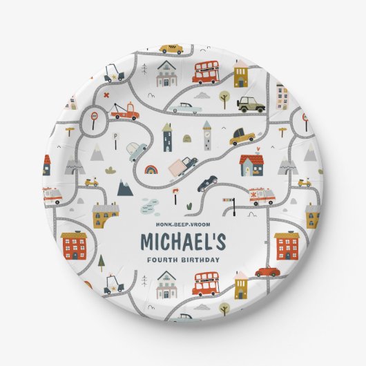 Custom City Cars Verjaardag Papieren Bordje (Voorkant)