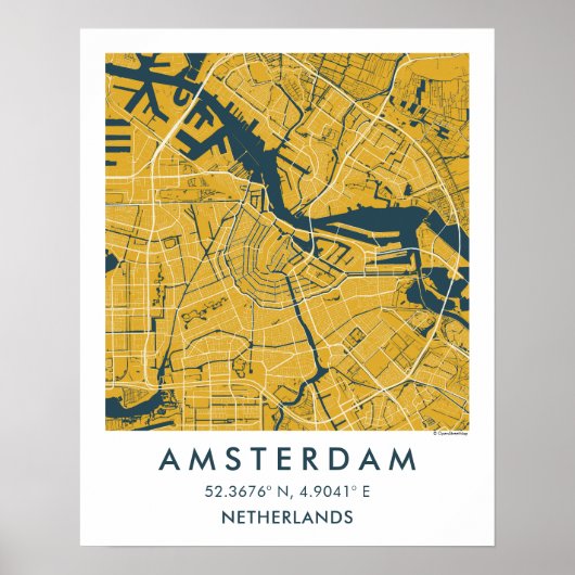 Custom City Map Amsterdam Netherlands Poster (Voorkant)