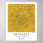 Custom City Map Brussels Belgium Wall Art Poster (Voorkant)