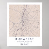 Custom City Map Budapest Hungary Wall Art Poster (Voorkant)