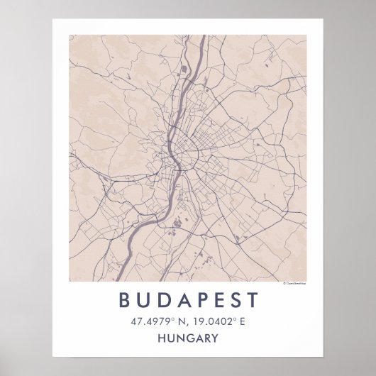 Custom City Map Budapest Hungary Wall Art Poster (Voorkant)