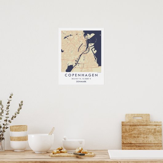 Custom City Map Copenhagen Denmark Wall Art Poster (Keuken)