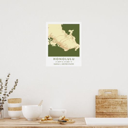Custom City Map Honolulu Hawaii Wall Art Poster (Keuken)
