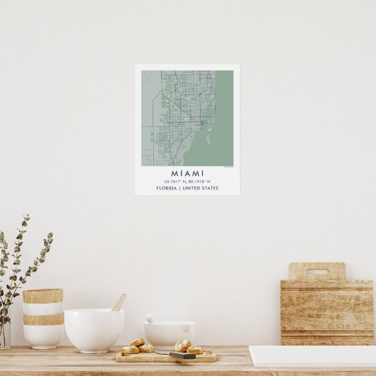 Custom City Map Miami Florida Wall Art Poster (Keuken)