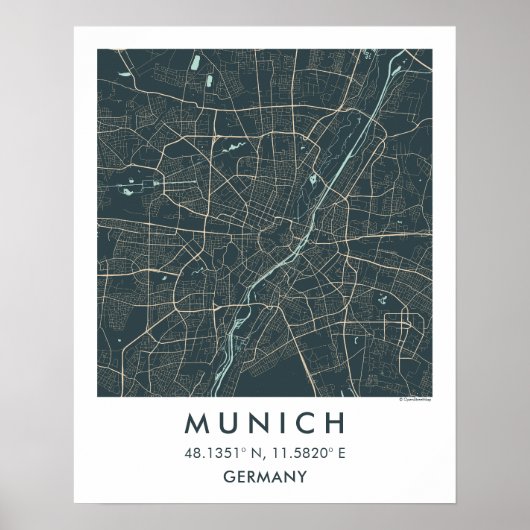Custom City Map Munich Germany Wall Art Poster (Voorkant)