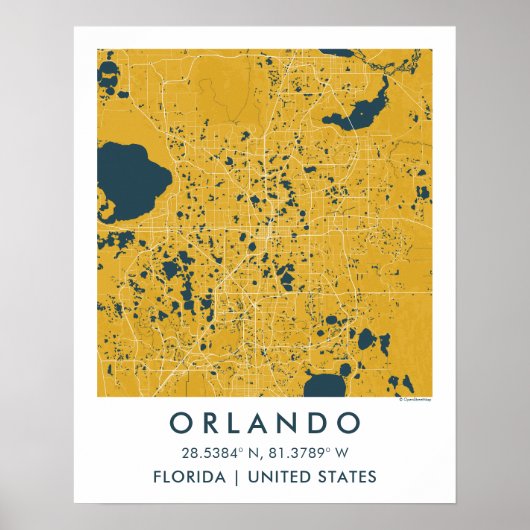 Custom City Map Orlando Florida Wall Art Poster (Voorkant)