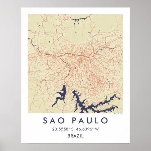 Custom City Map Sao Paulo Brazil Wall Art Poster (Voorkant)
