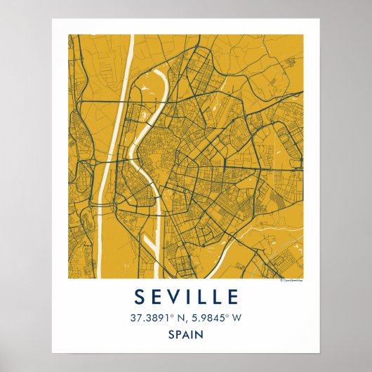 Custom City Map Seville Spain Wall Art Poster (Voorkant)