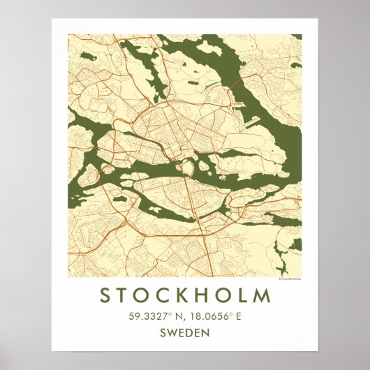 Custom City Map Stockholm Sweden Wall Art Poster (Voorkant)