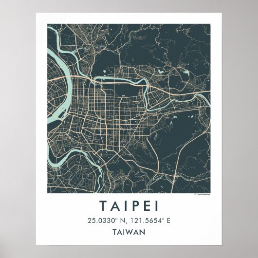 Custom City Map Taipei Taiwan Wall Art Poster (Voorkant)